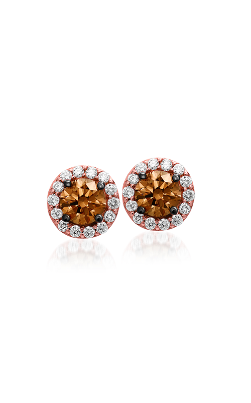 A rose gold halo studs with chocolate diamonds