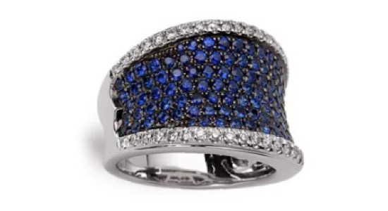 A white gold fashion ring with sapphires and diamonds, available at Goldsmith Gallery Jewelers.