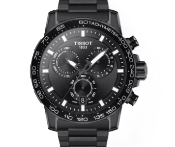 A Tissot sports watch with a tachymeter and subdials, available at Goldsmith Gallery Jewelers.