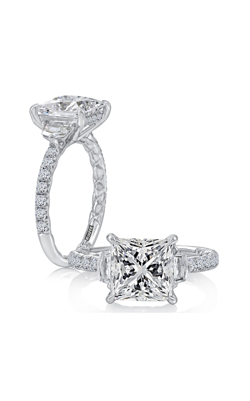 A JAFFE DIAMOND 3 STONE SEMI MOUNT
