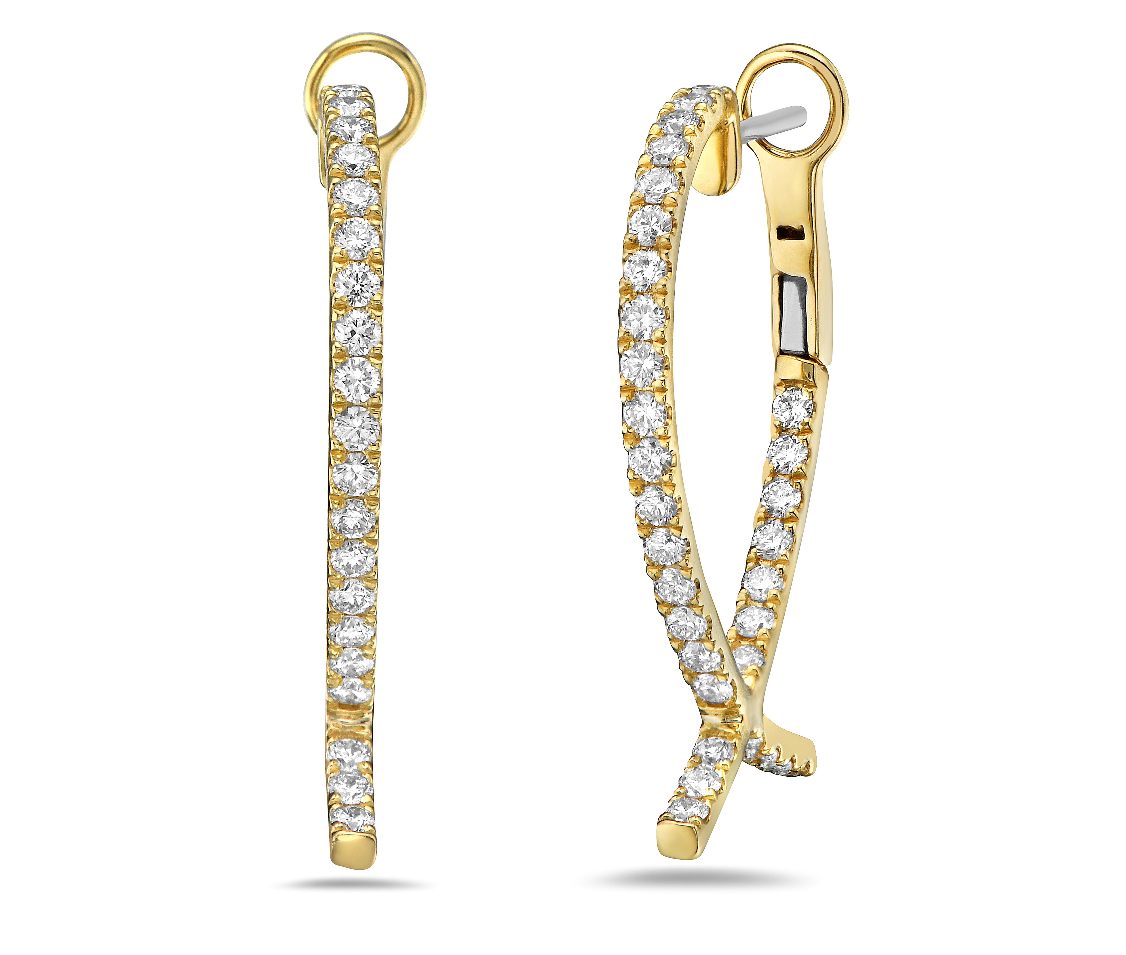 CHARLES KRYPELL DIAMOND CROSSED INSIDE/OUTSIDE HOOP EARRINGS