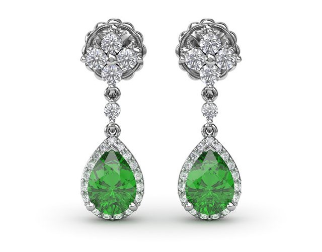 FANA EMERALD AND DIAMOND DROP EARRINGS FANA EMERALD AND DIAMOND DROP EARRINGS