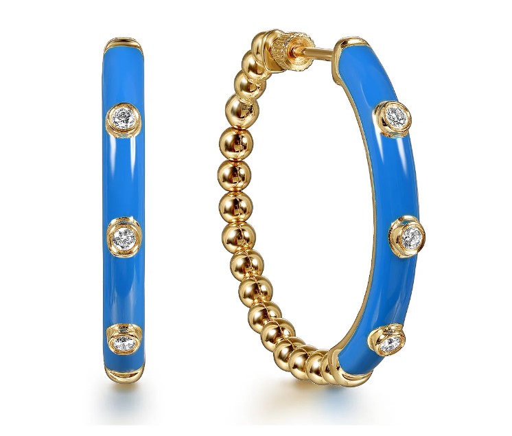 DIAMOND BEADED HOOP EARRINGS DIAMOND BEADED HOOP EARRINGS