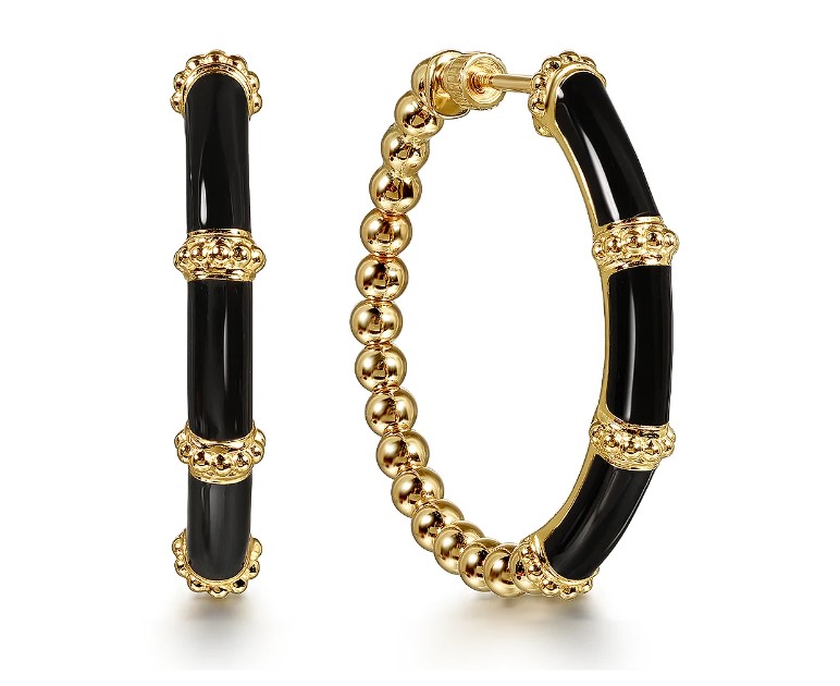 BLACK ENAMEL BEADED HOOP EARRINGS BLACK ENAMEL BEADED HOOP EARRINGS