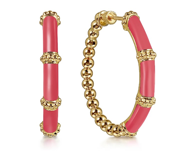PINK ENAMEL BEADED HOOP EARRINGS PINK ENAMEL BEADED HOOP EARRINGS