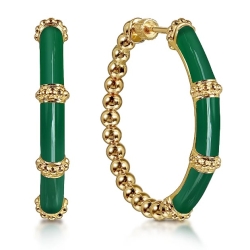 DARK GREEN ENAMEL BEADED HOOP EARRINGS thumbnail 1