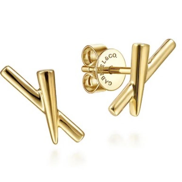 GOLD X SHAPE CLIMBER STUD EARRINGS