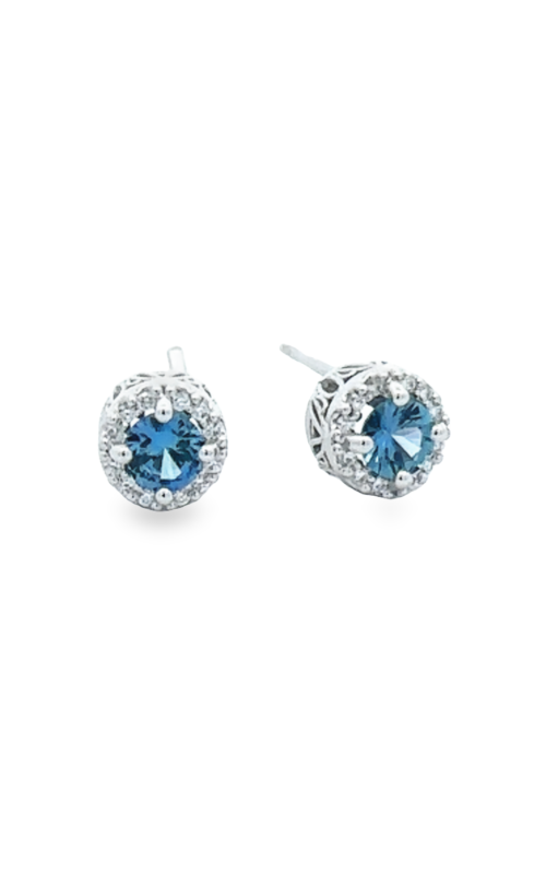 YOGO SAPPHIRE AND DIAMOND ROUND HALO STUD EARRINGS
