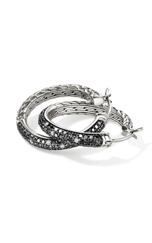 JOHN HARDY BLACK AND WHITE DIAMOND HOOP EARRINGS