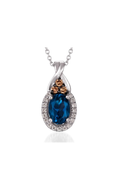 LE VIAN DEEP SEA BLUE TOPAZ AND DIAMOND OVAL HALO DROP PENDANT